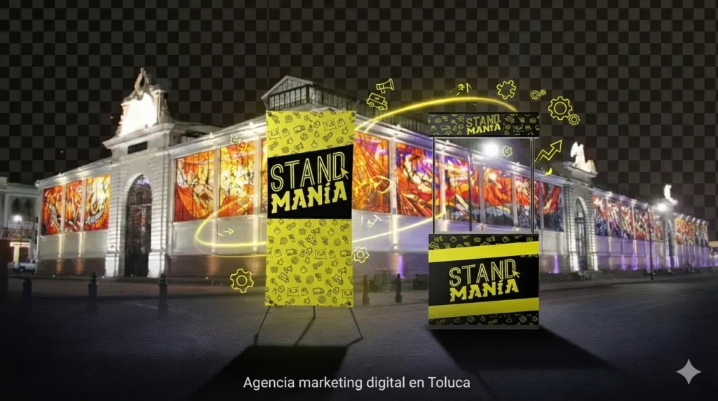 Display publicitario de urgencia en Toluca, mock up de Toluca y los productos de Stand Mania