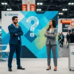 Muro Gráfico vs. Demo Stand | Montaje de stand completo combinando muro gráfico araña y mostrador demo stand